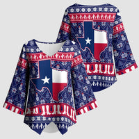 Christmas Texas Map Symbols Kimono Sleeve Blouse Xmas Holiday Patterns - Wonder Print Shop