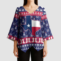 Christmas Texas Map Symbols Kimono Sleeve Blouse Xmas Holiday Patterns - Wonder Print Shop