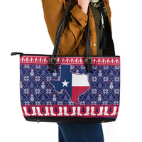 Christmas Texas Map Symbols Leather Tote Bag Xmas Holiday Patterns - Wonder Print Shop