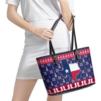 Christmas Texas Map Symbols Leather Tote Bag Xmas Holiday Patterns - Wonder Print Shop