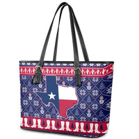 Christmas Texas Map Symbols Leather Tote Bag Xmas Holiday Patterns - Wonder Print Shop