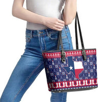 Christmas Texas Map Symbols Leather Tote Bag Xmas Holiday Patterns - Wonder Print Shop