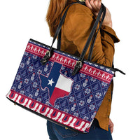 Christmas Texas Map Symbols Leather Tote Bag Xmas Holiday Patterns - Wonder Print Shop