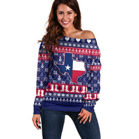 Christmas Texas Map Symbols Off Shoulder Sweater Xmas Holiday Patterns - Wonder Print Shop