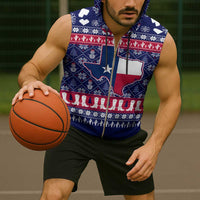 Christmas Texas Map Symbols Sleeveless Zip Hoodie Xmas Holiday Patterns - Wonder Print Shop