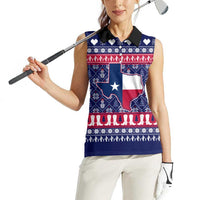 Christmas Texas Map Symbols Women Sleeveless Polo Shirt Xmas Holiday Patterns - Wonder Print Shop