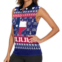 Christmas Texas Map Symbols Women Sleeveless Polo Shirt Xmas Holiday Patterns - Wonder Print Shop