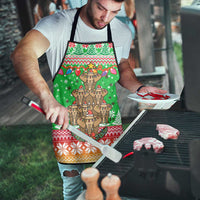 Mali Christmas Apron with Cartoon Elephant Pyramid Snowflakes and Holiday Lights - Wonder Print Shop