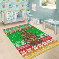 Mali Christmas Area Rug with Cartoon Elephant Pyramid Snowflakes and Holiday Lights - undefined