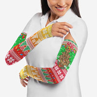 Mali Christmas Arm Sleeves with Cartoon Elephant Pyramid Snowflakes and Holiday Lights - Wonder Print Shop