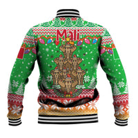 Mali Christmas Baseball Jacket with Cartoon Elephant Pyramid Snowflakes and Holiday Lights - Wonder Print Shop
