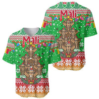 Mali Christmas Baseball Jersey with Cartoon Elephant Pyramid Snowflakes and Holiday Lights - Wonder Print Shop