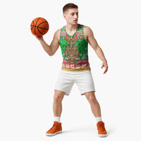 Mali Christmas Basketball Jersey with Cartoon Elephant Pyramid Snowflakes and Holiday Lights - Wonder Print Shop