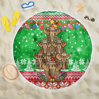Mali Christmas Beach Blanket with Cartoon Elephant Pyramid Snowflakes and Holiday Lights - undefined