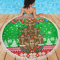 Mali Christmas Beach Blanket with Cartoon Elephant Pyramid Snowflakes and Holiday Lights - undefined
