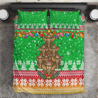 Mali Christmas Bedding Set with Cartoon Elephant Pyramid Snowflakes and Holiday Lights - Wonder Print Shop
