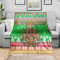 Mali Christmas Blanket with Cartoon Elephant Pyramid Snowflakes and Holiday Lights - Wonder Print Shop