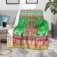 Mali Christmas Blanket with Cartoon Elephant Pyramid Snowflakes and Holiday Lights - Wonder Print Shop