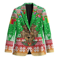 Mali Christmas Blazer with Cartoon Elephant Pyramid Snowflakes and Holiday Lights - Wonder Print Shop
