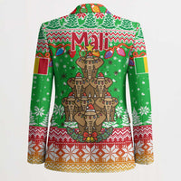 Mali Christmas Blazer with Cartoon Elephant Pyramid Snowflakes and Holiday Lights - Wonder Print Shop