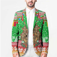 Mali Christmas Blazer with Cartoon Elephant Pyramid Snowflakes and Holiday Lights - Wonder Print Shop