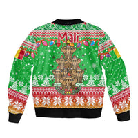 Mali Christmas Bomber Jacket with Cartoon Elephant Pyramid Snowflakes and Holiday Lights - Wonder Print Shop
