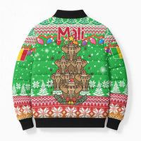 Mali Christmas Bomber Puffer Jacket with Cartoon Elephant Pyramid Snowflakes and Holiday Lights - Wonder Print Shop