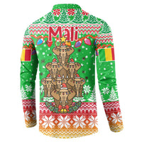 Mali Christmas Button Sweatshirt with Cartoon Elephant Pyramid Snowflakes and Holiday Lights - Wonder Print Shop