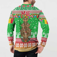 Mali Christmas Button Sweatshirt with Cartoon Elephant Pyramid Snowflakes and Holiday Lights - Wonder Print Shop