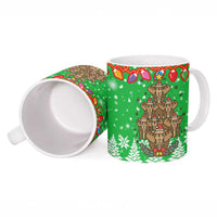 Mali Christmas Ceramic Mug with Cartoon Elephant Pyramid Snowflakes and Holiday Lights - Wonder Print Shop