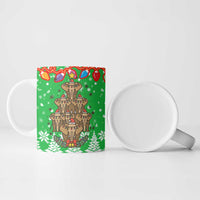 Mali Christmas Ceramic Mug with Cartoon Elephant Pyramid Snowflakes and Holiday Lights - Wonder Print Shop