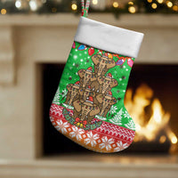 Mali Christmas Stocking with Cartoon Elephant Pyramid Snowflakes and Holiday Lights - Wonder Print Shop