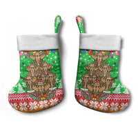 Mali Christmas Stocking with Cartoon Elephant Pyramid Snowflakes and Holiday Lights - Wonder Print Shop