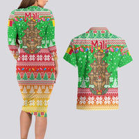 Mali Christmas Couples Matching Long Sleeve Bodycon Dress and Hawaiian Shirt with Cartoon Elephant Pyramid Snowflakes and Holiday Lights - Wonder Print Shop