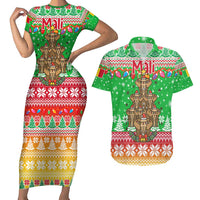 Mali Christmas Couples Matching Short Sleeve Bodycon Dress and Hawaiian Shirt with Cartoon Elephant Pyramid Snowflakes and Holiday Lights - Wonder Print Shop