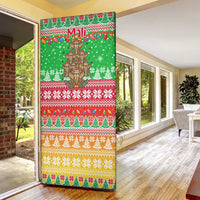 Mali Christmas Door Cover with Cartoon Elephant Pyramid Snowflakes and Holiday Lights - Wonder Print Shop