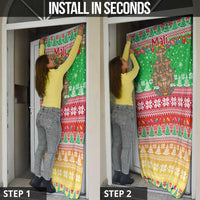 Mali Christmas Door Cover with Cartoon Elephant Pyramid Snowflakes and Holiday Lights - Wonder Print Shop