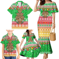 Mali Christmas Family Matching Mermaid Dress and Hawaiian Shirt with Cartoon Elephant Pyramid Snowflakes and Holiday Lights - Wonder Print Shop