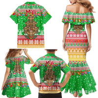 Mali Christmas Family Matching Mermaid Dress and Hawaiian Shirt with Cartoon Elephant Pyramid Snowflakes and Holiday Lights - Wonder Print Shop