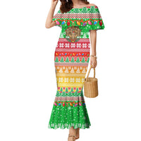 Mali Christmas Family Matching Mermaid Dress and Hawaiian Shirt with Cartoon Elephant Pyramid Snowflakes and Holiday Lights - Wonder Print Shop