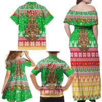 Mali Christmas Family Matching Off Shoulder Maxi Dress and Hawaiian Shirt with Cartoon Elephant Pyramid Snowflakes and Holiday Lights - Wonder Print Shop