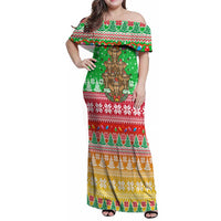 Mali Christmas Family Matching Off Shoulder Maxi Dress and Hawaiian Shirt with Cartoon Elephant Pyramid Snowflakes and Holiday Lights - Wonder Print Shop