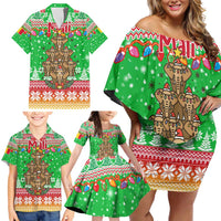 Mali Christmas Family Matching Off Shoulder Short Dress and Hawaiian Shirt with Cartoon Elephant Pyramid Snowflakes and Holiday Lights - Wonder Print Shop