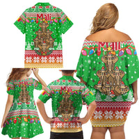 Mali Christmas Family Matching Off Shoulder Short Dress and Hawaiian Shirt with Cartoon Elephant Pyramid Snowflakes and Holiday Lights - Wonder Print Shop