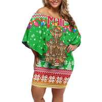 Mali Christmas Family Matching Off Shoulder Short Dress and Hawaiian Shirt with Cartoon Elephant Pyramid Snowflakes and Holiday Lights - Wonder Print Shop