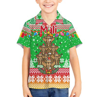 Mali Christmas Family Matching Off Shoulder Short Dress and Hawaiian Shirt with Cartoon Elephant Pyramid Snowflakes and Holiday Lights - Wonder Print Shop