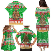 Mali Christmas Family Matching Puletasi and Hawaiian Shirt with Cartoon Elephant Pyramid Snowflakes and Holiday Lights - Wonder Print Shop