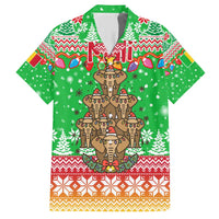 Mali Christmas Family Matching Short Sleeve Bodycon Dress and Hawaiian Shirt with Cartoon Elephant Pyramid Snowflakes and Holiday Lights - Wonder Print Shop