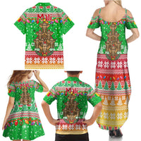 Mali Christmas Family Matching Summer Maxi Dress and Hawaiian Shirt with Cartoon Elephant Pyramid Snowflakes and Holiday Lights - Wonder Print Shop
