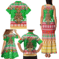 Mali Christmas Family Matching Tank Maxi Dress and Hawaiian Shirt with Cartoon Elephant Pyramid Snowflakes and Holiday Lights - Wonder Print Shop